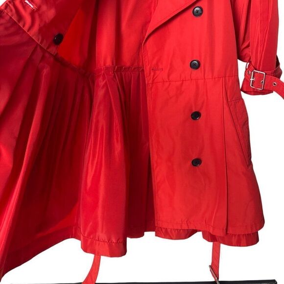 BCBGMAXAZRIA Womens Red Belted Trench Coat Medium Polyester - Picture 4 of 8